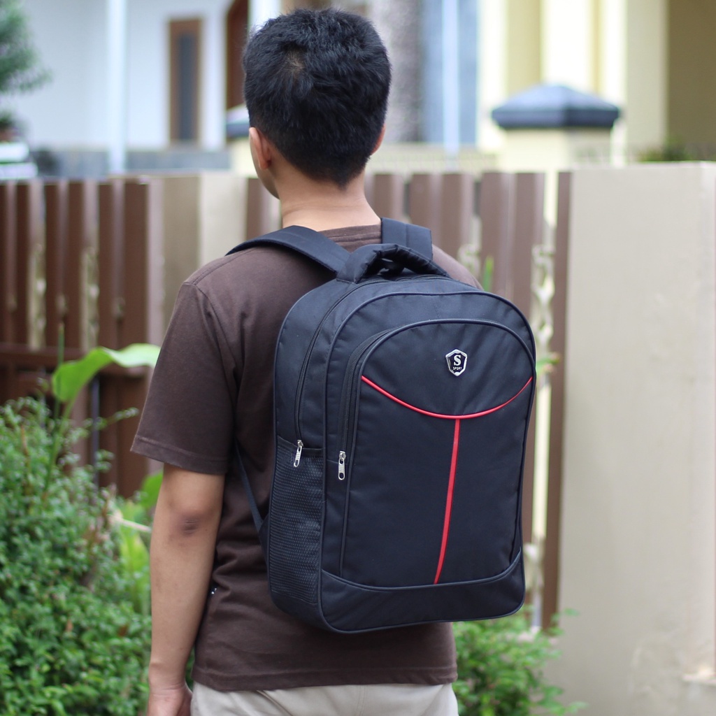 Ransel Punggung Tas Ransel Kuliah Sport Garis Merah Tas Kerja Tas Pria Multifungsi Bagus Tas Pria Keren