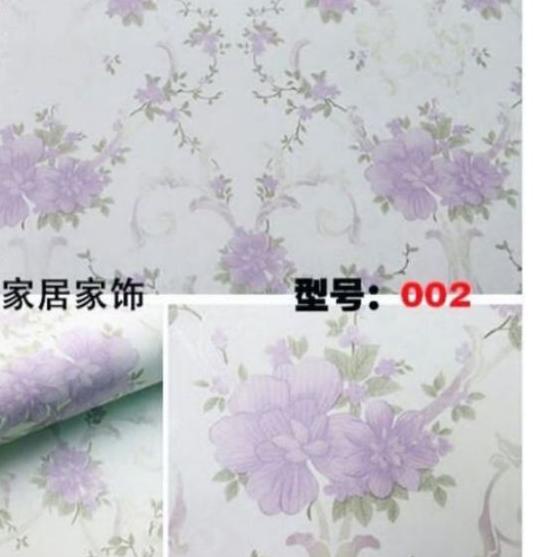 ► wallpaper dinding motif bunga sabby ungu dasar putih ●