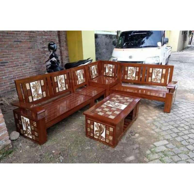 Kursi sudut minimalis kayu jati / kursi sudut jati terlaris / furniture Jepara