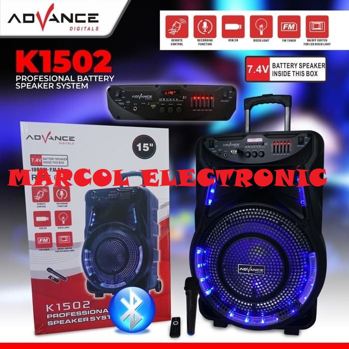 Speaker Aktif 15" ADVANCE K1502 Portable + Mic Wireless 15 INCH