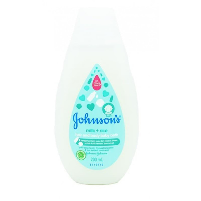 johnsons milk + rice hair and body baby bath 200