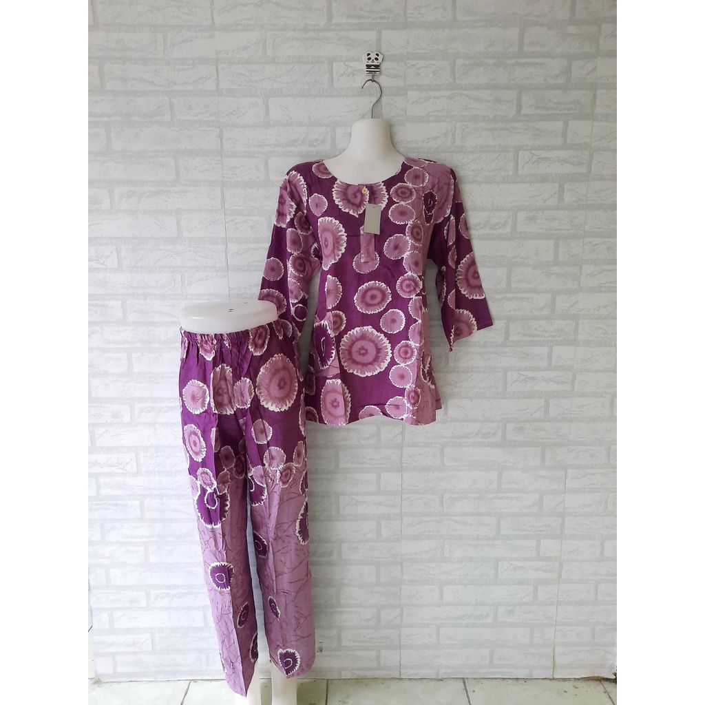 setelan piyama baju tidur batik lengan 3/4 celana panjang