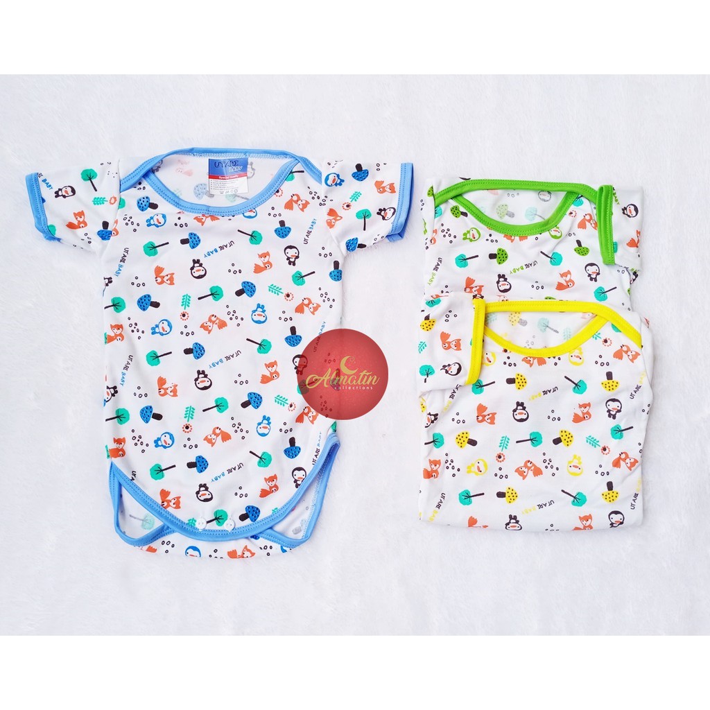 3Pcs Jumper Pendek Bayi MOTIF ANIMAL katun 0-6bln ADEEVA