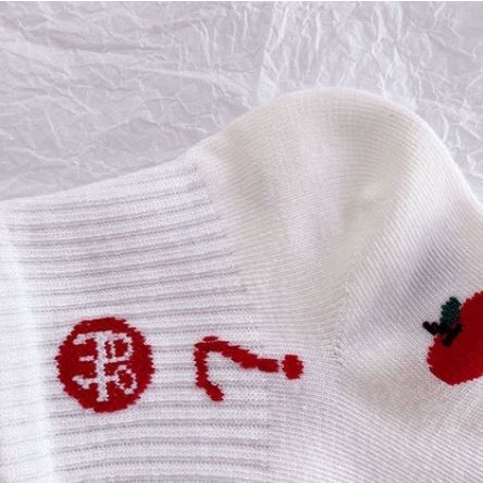 DF KK205 Kaos Kaki Wanita Motif Cherry Merah Kaos Kaki Pendek Socks Fashion Korean
