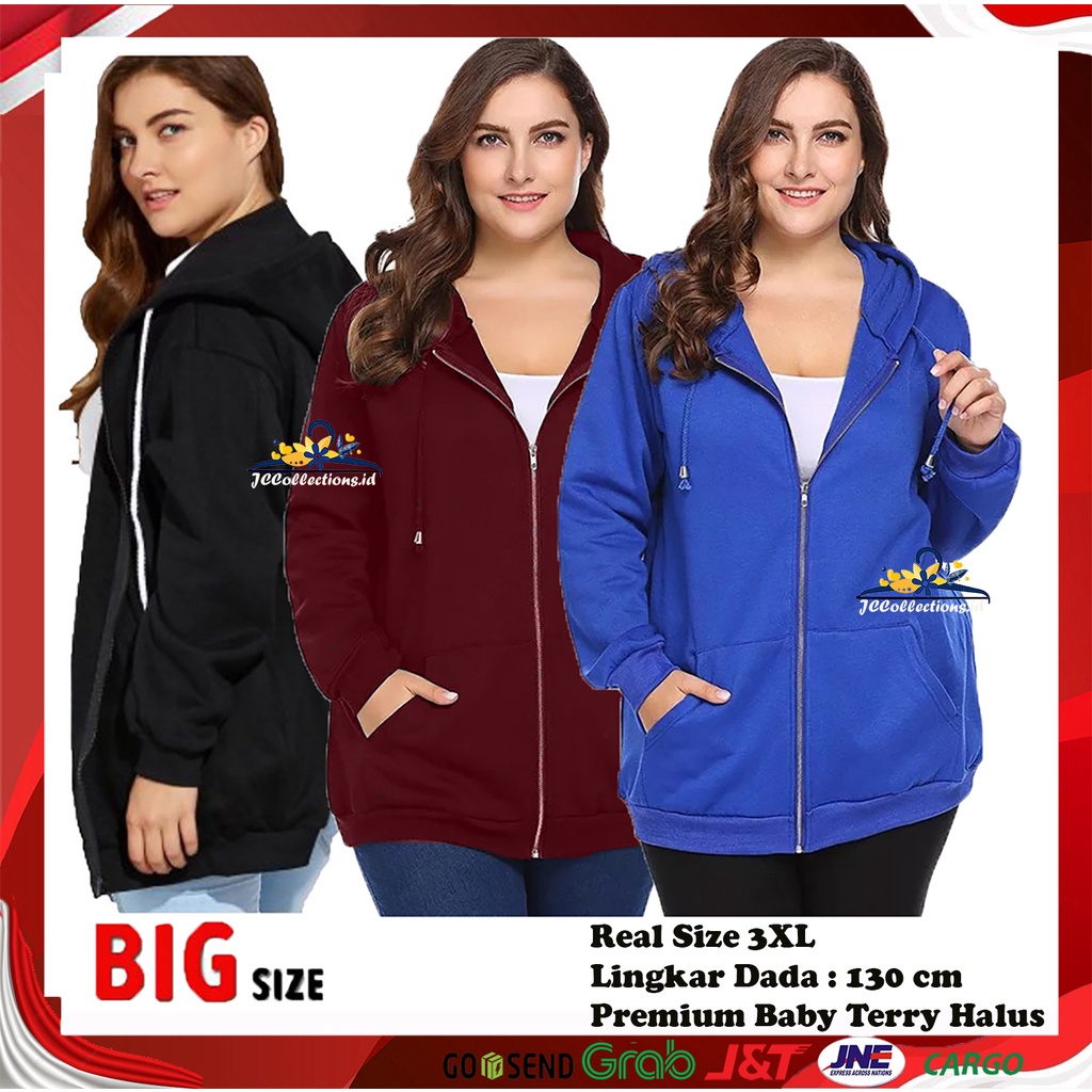 Jaket Jumbo Wanita Hoodie Resleting Julia Big Size 3XL - JCCollections