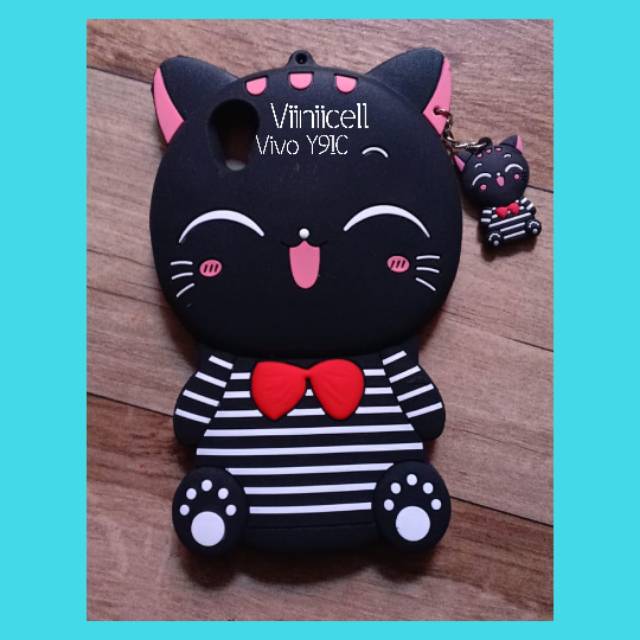 Softcase Vivo Y91C Case Cover 3D Silikon karakter Kucing mimicat soft casing