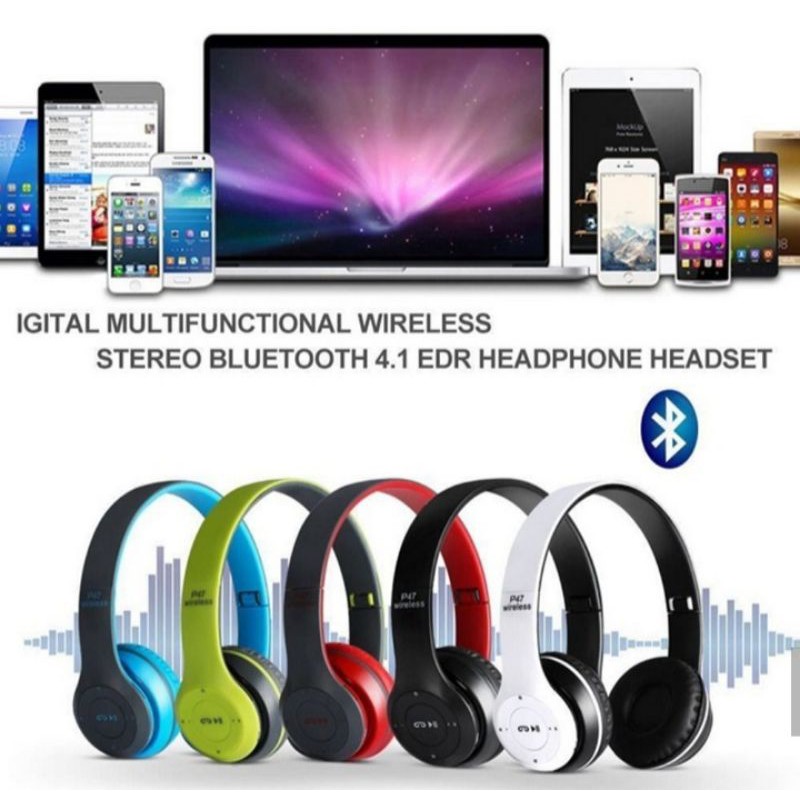 P47 HEADPHONE MIC BLUETOOTH WIRELESS EARPHONE LIPAT BASS GAYA KEKINIAN