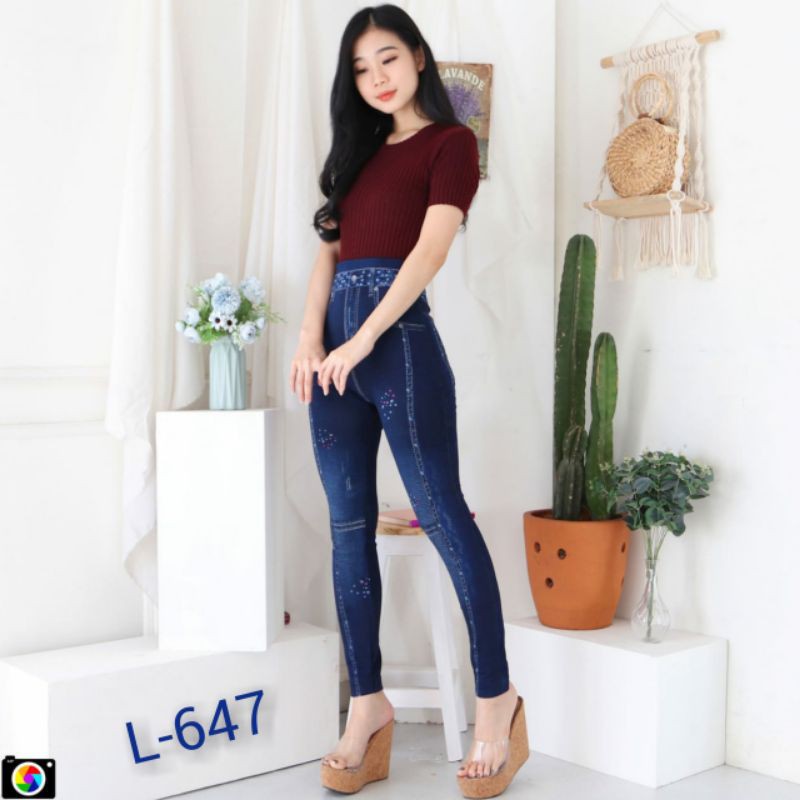 legging jeans import motif list bunga L647 all size