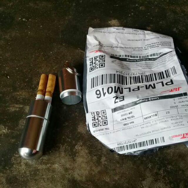 Tempat Rokok Bentuk Silinder Cigarette Case Stainless Steel