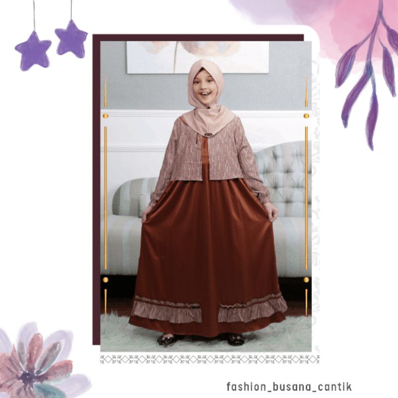 Kagumi Kids 31 Earth Brown (Elfa 77) by Ethica Baju Muslim Gamis / Dress Anak Perempuan bahan Sateen