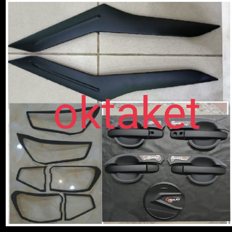 paket lengkap Daihatsu Rocky 2021 2022 garnish depan belakang + list garnish outer handle tank cover hitam chrome jsl