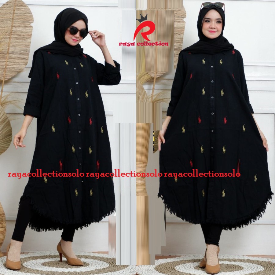 POLO RAWIS JUMBO LD 120 HITAM KUBUS / LONG TUNIK POLO JEANS JUMBO / LONG TUNIK JEANS JUMBO