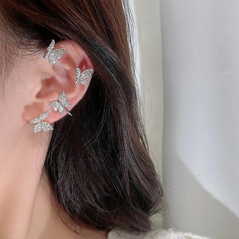 AY(CN) Fashion Crystal Tassel Ear Clip Star Butterfly Earrings for Women Korean Ear Hanging Jewelry Accessories