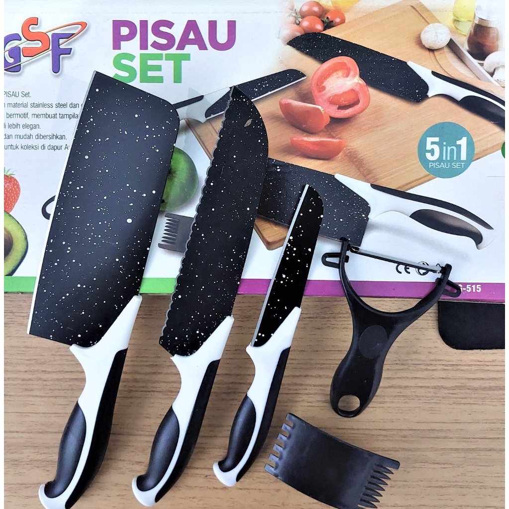 Pisau Dapur Set 5 In 1 Pisau Batu Maifan Tajam Kitchen Knife Keramik Pisau Serbaguna