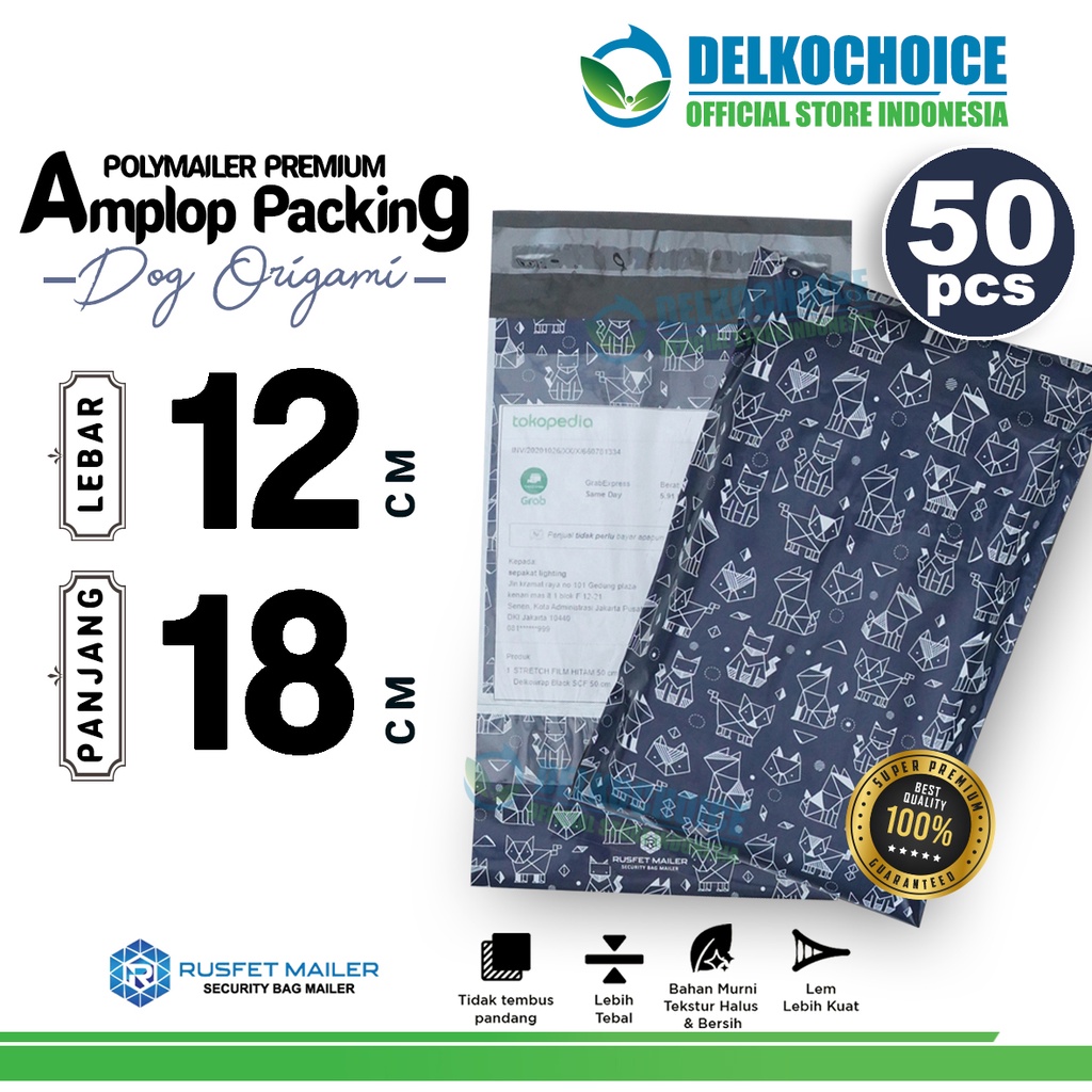 

Polymailer Motif DOG ORIGAMI 12x18cm Amplop Plastik Packing Olshop Polimailer PREMIUM / PACK