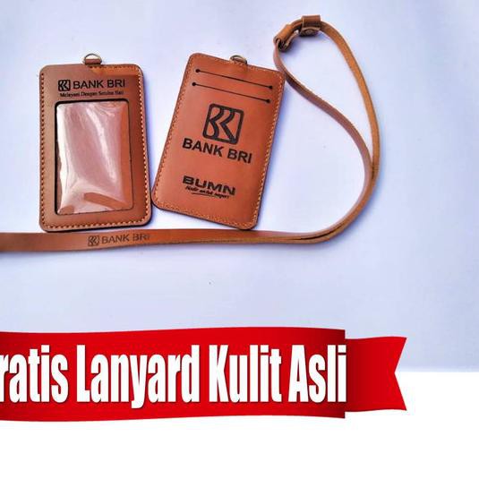 

✰ Name Tag ID card Holder Bank BRI Kulit Asli Bonus Tali Lanyard ☇