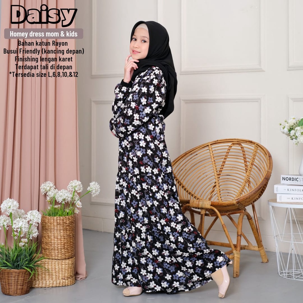 New_ (2)Daisy Dress Mom &amp; Kids-Gamis Katun Rayon Premium/Homey Dress Dewasa Jumbo-Motif Bunga-Nyaman dipakai