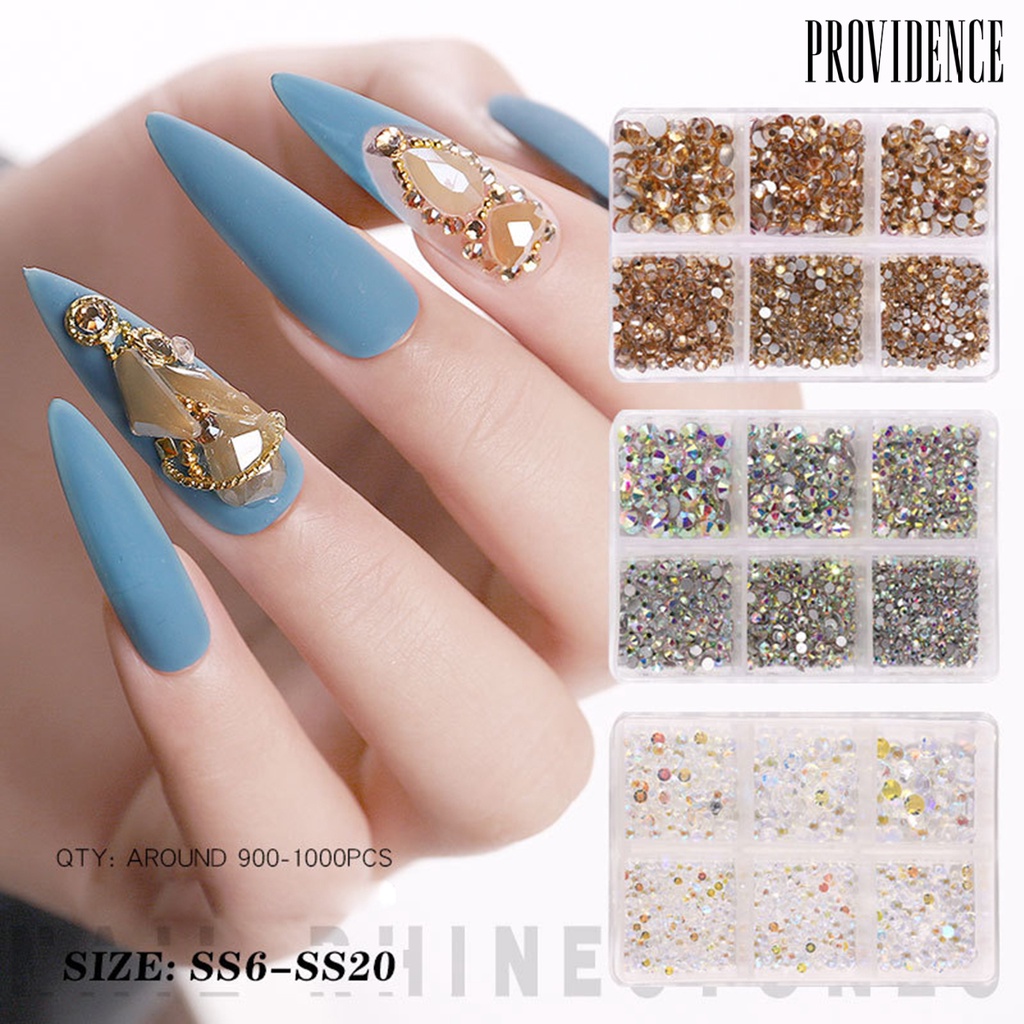 Providence 6 Grids/Box Nail Rhinestone Flat Back Multifunctional Various Shapes Mixed Size AB Nail Art Glitter Decorations for Manicure