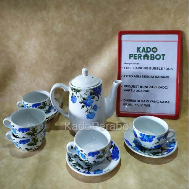 Kado Teko Keramik Pitcher Set Akura isi 11Pcs - teko keramik set cantik - teko teh kopi tamu