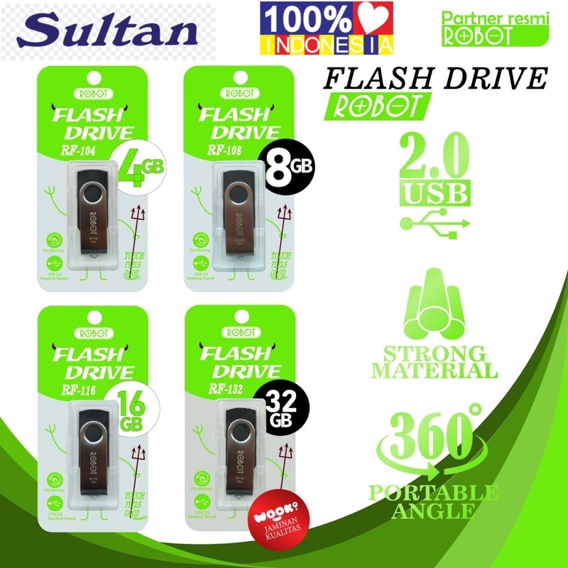 DISKON % FLASHDISK USB ORIGINAL ROBOT 4GB 8GB 16GB 32GB MULTY MEDIA PLAYER 360'' ROTATE ANGLE STRONG MATERIAL