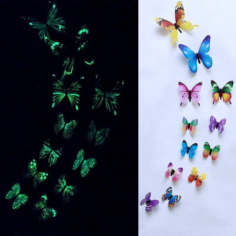 LF - Stiker Dinding 3D Glow in the Dark Motif Kupu-kupu Tempelan Dinding Butterfly Import KP02