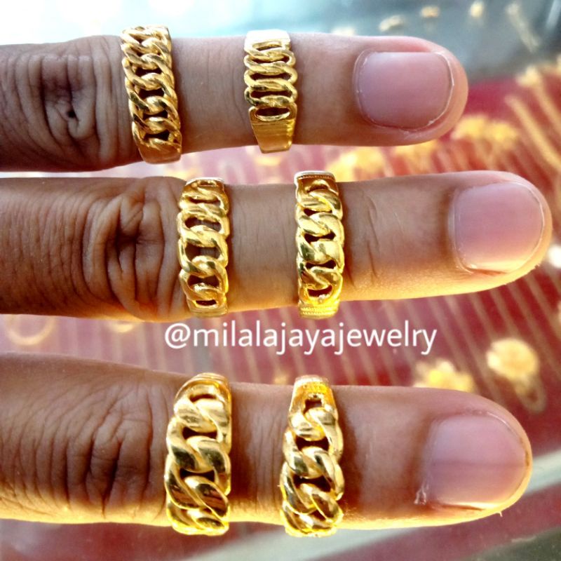 LM 24k 999 Cincin emas asli kadar 999 99% 24k model rante atas separoh rante