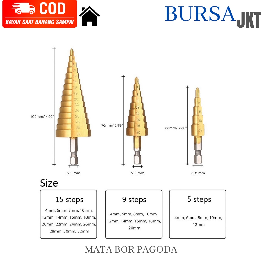 MATA BOR STEP DRILL HSS KERUCUT PAGODA 4 - 20 TITANIUM