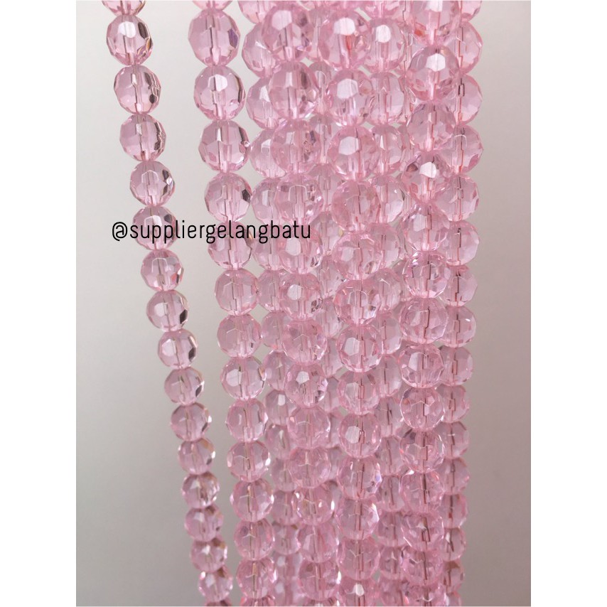 kristal bola dunia cutting 8mm PINK rose quartz kuarsa ceko bulat bead aksesoris wanita pria craft