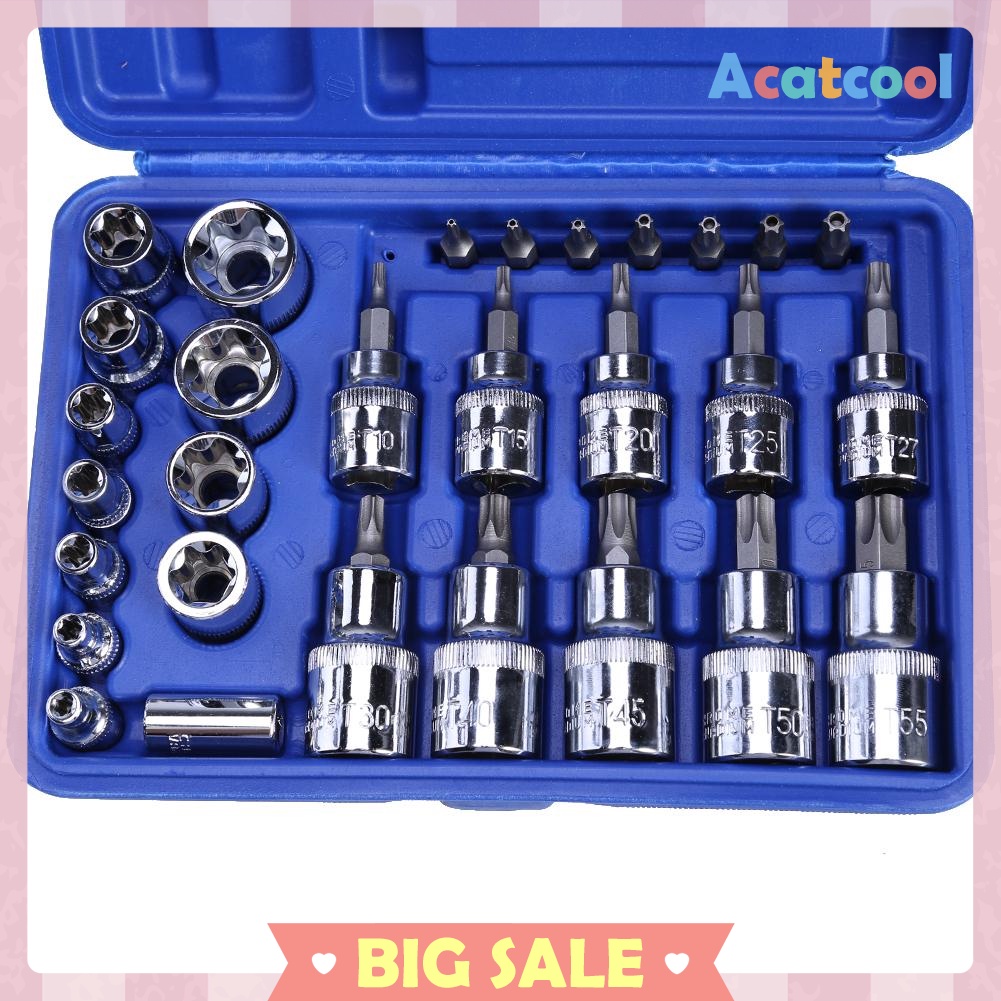 29PC Torx Star Socket Set &amp; Bit Male Female E &amp; T Sockets With Torx Bit Too