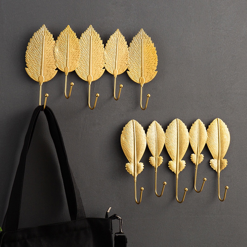 1Pc Creative Leaf Shape Punch-free Wall Hanging Storage Hooks Home Decor Accessories for Hallways, Living Room，Bathroom