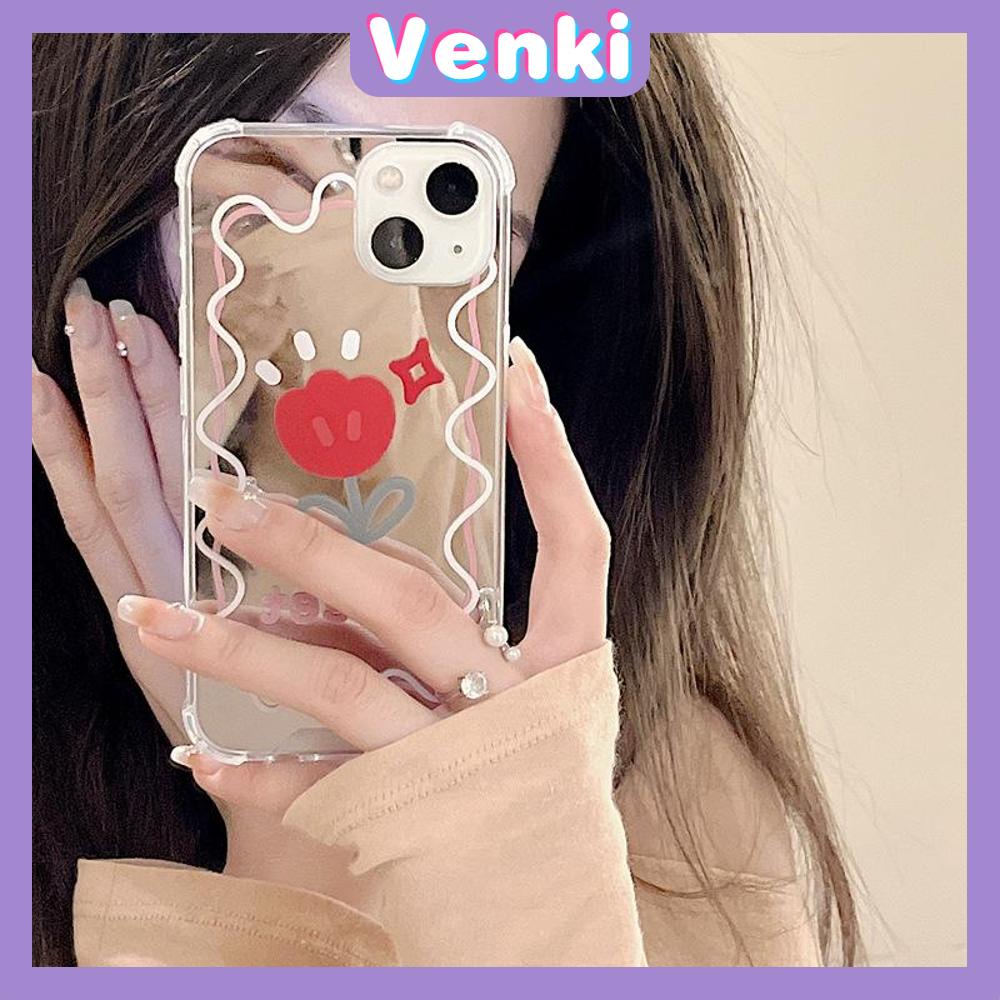 iPhone Case Acrylic Reflective Mirror Airbag Shockproof Protection Camera Red Flowers Cute Compatible with iPhone 11 iPhone 13 Pro Max iPhone 12 Pro Max iPhone 7 Plus iPhone xr