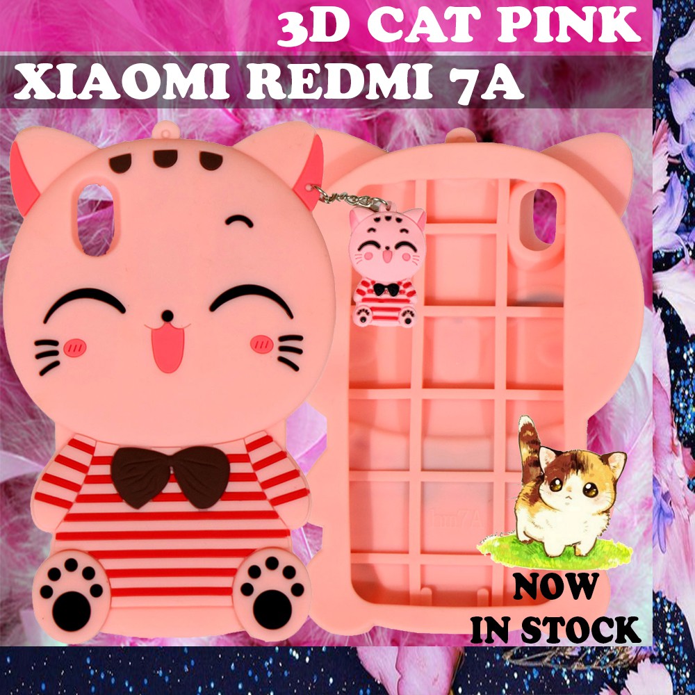 Case 3D Xiaomi Redmi 7A / Xiaomi Redmi Note 8 Pro / Xiaomi Redmi Note 8 / Xiaomi Redmi 7 / Xiaomi Redmi 8 / Xiaomi Redmi Note 7 / Xiaomi Mi A2 Lite / Xiaomi Redmi 6 Pro / Oppo A9 2020 Cat Pink Stripes Silikon 3D Baju Garis Merah Cute Case Karakter - Pink