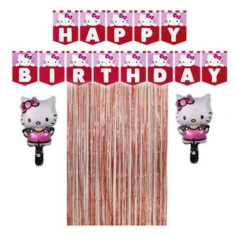 HELLO KITTY Paket perlengkapan dekorasi pesta ulang tahun HELLO KITTY perlengkapan pesta ultah anak 
