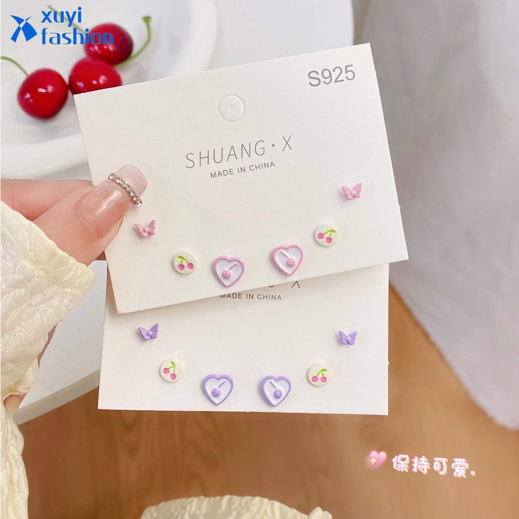 Anting S925 Silver Bentuk Bunga Cherry Warna Permen Untuk Wanita