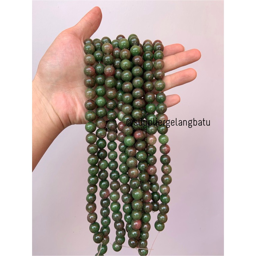 bongkah gelang kalung 12mm bloodstone agate hijau ruby tanzanite akik aksesoris fashion cewek cowok