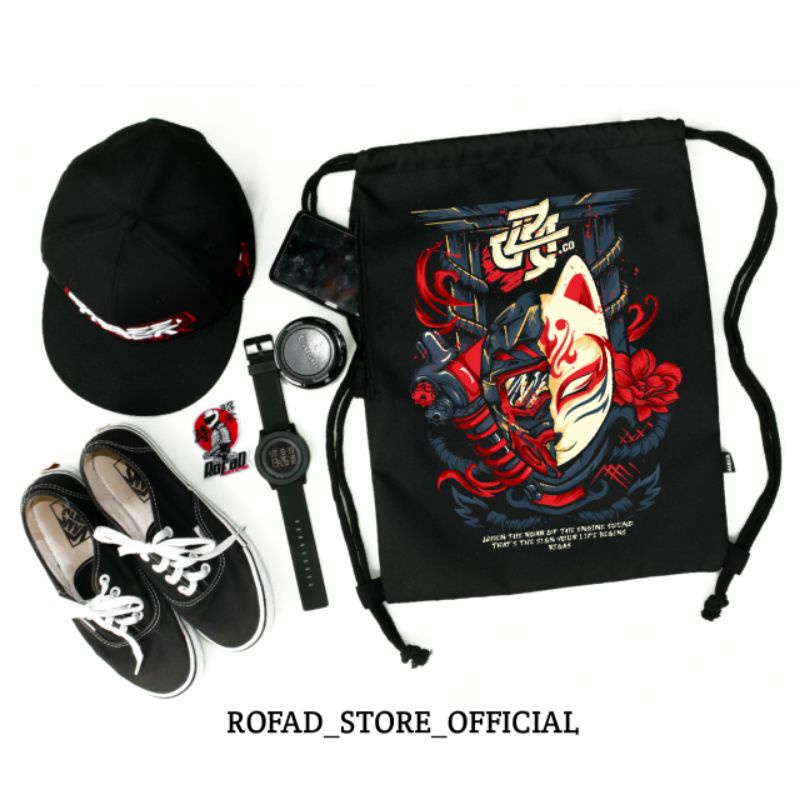 ROFAD STORE - Tas Serut Pria Wanita Waterproof - Tas Serut Terlaris - Tas serut Pria String bag Polos Hitam - Tas selempang Olahraga bahan kanvas