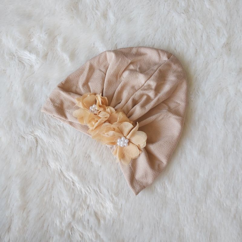 Turban Bayi 0-3th Bunga Besar - Bandana bayi - Kerudung Anak Bayi-Mocca
