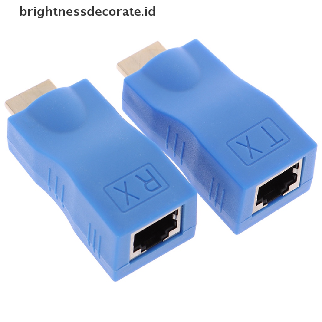 2pcs Adapter Extender Hdmi 1080p Ke Rj45 Over Cat 6 Network Lan Ethernet Warna Biru