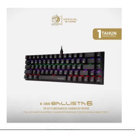 Keyboard gaming mini imperion wired usb A type c mechanical 60% tkl 68 keys rainbow led ballista 6 k-360 k360