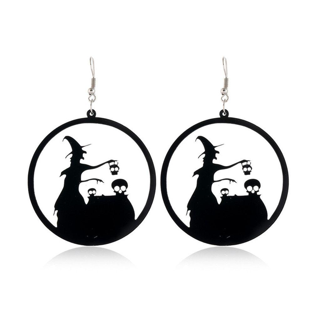 R-bunga Halloween Drop Anting Tren Perhiasan Kreatif Labu Kucing Hitam Penyihir Tangan Hallowmas Kostum Cosplay