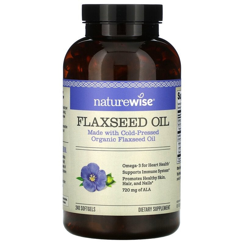 NatureWise Organic Flaxseed Oil 720 mg ALA 240 Softgels Cold Pressed Flax Seed