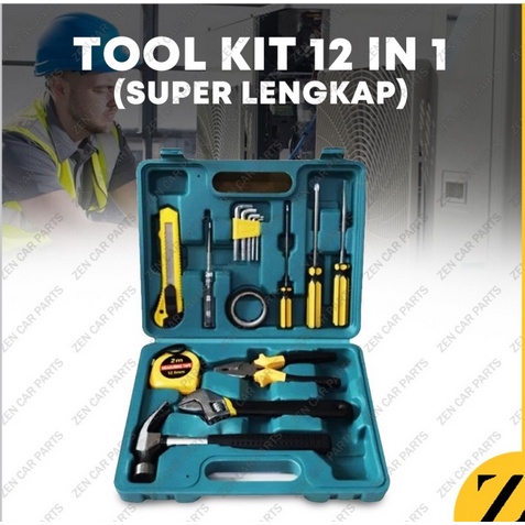 ALAT PERKAKAS SET 12 in 1 pertukangan Tool Kit BOX Tang Palu 12in1 obeng wrench LENGKAP KOPER