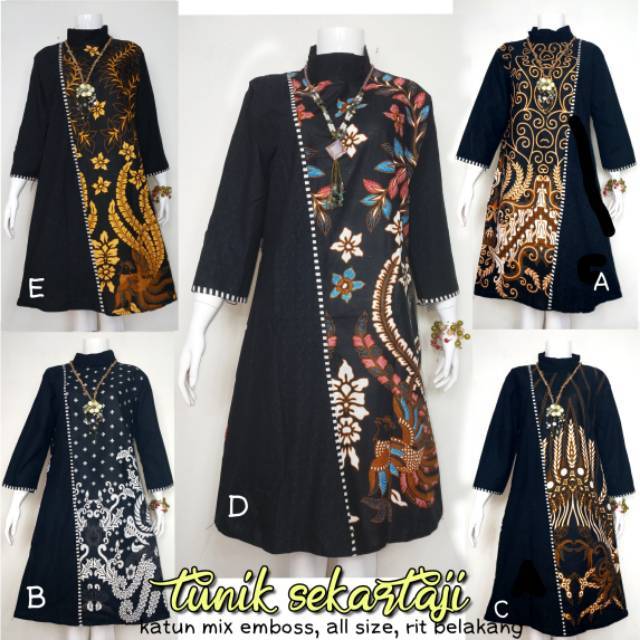 Tunik dress katun halus kombinasi sekartaji fashion mode atasan Baju batik wanita ibu remaja cewek cewe muslim muslimah seragam seragaman kembar kembaran etnik kerja kuliah kekinian terbaru baju busana batik wanita