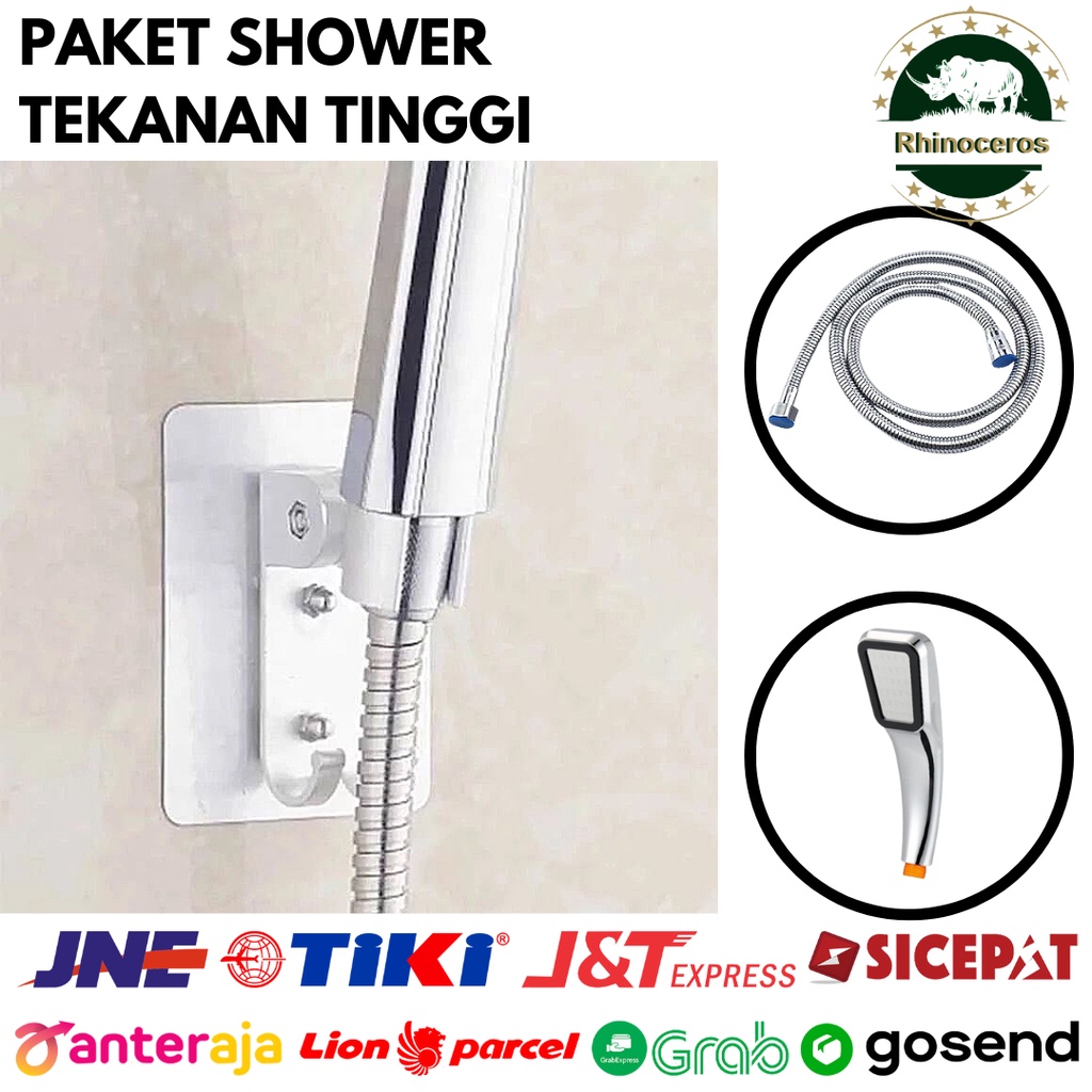 Shower Kamar Mandi 300 Lubang Paket Penyangga Kepala Shower Set Kotak Persegi dan Selang Fleksible 150cm