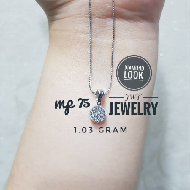 LIONTIN EMAS PUTIH 75% MODEL BERLIAN DIAMOND LOOK LOTUS ROUND