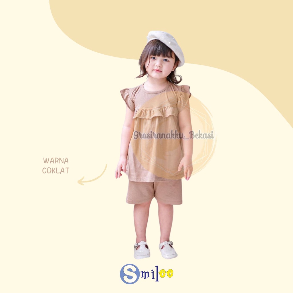 Setelan Anak Kaos Smilee Pompom mix warna size 1-5Th