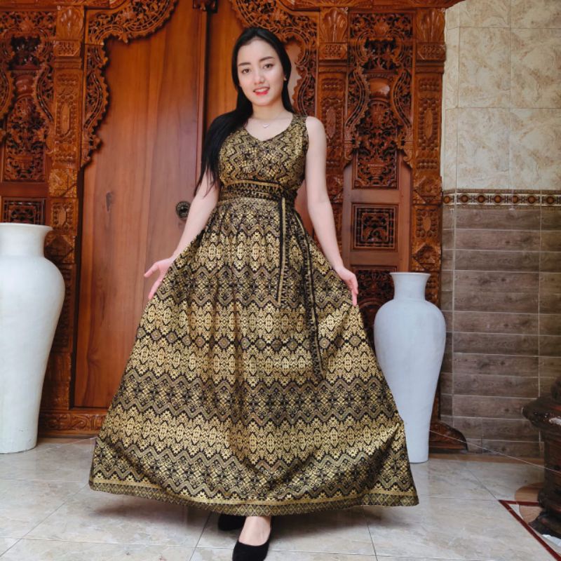 Dress Daster Panjang Tali Motif Batik Lengan Pendek Puntung Katun Super Premium Bali Terbaru Kekinian Pakaian Baju Dres Murah Wanita Cewek Perempuan Ibu Ibuk Hamil Dan Menyusui Termurah Grosir Casual XL Jumbo Lokal Santai Adem Busui Ori Maxi Gaun Muslim-Gold