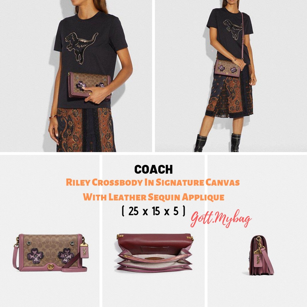 Coach riley crossbody in signature canvas with leather sequin rch617