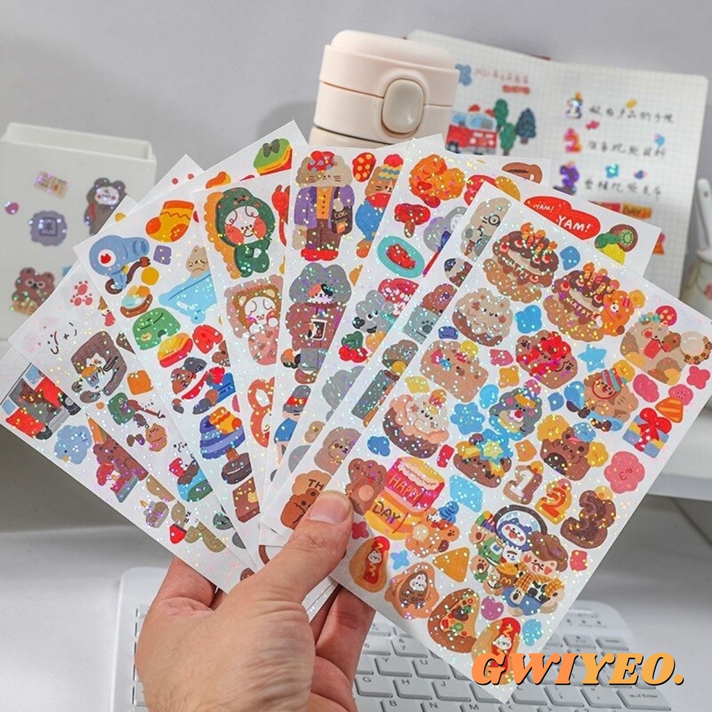 

Glitter Sticker Cute Decorative Planner Scrapbook Cartoon Bear Laser