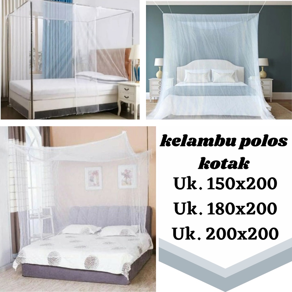 kelambu tidur polos gantung/klambu tempat tidur/selambu nyamuk warna putih kotak tanpa renda murah